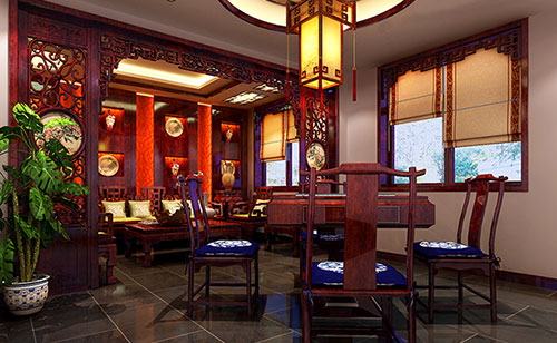 蓝山古典中式风格茶楼包间设计装修效果图